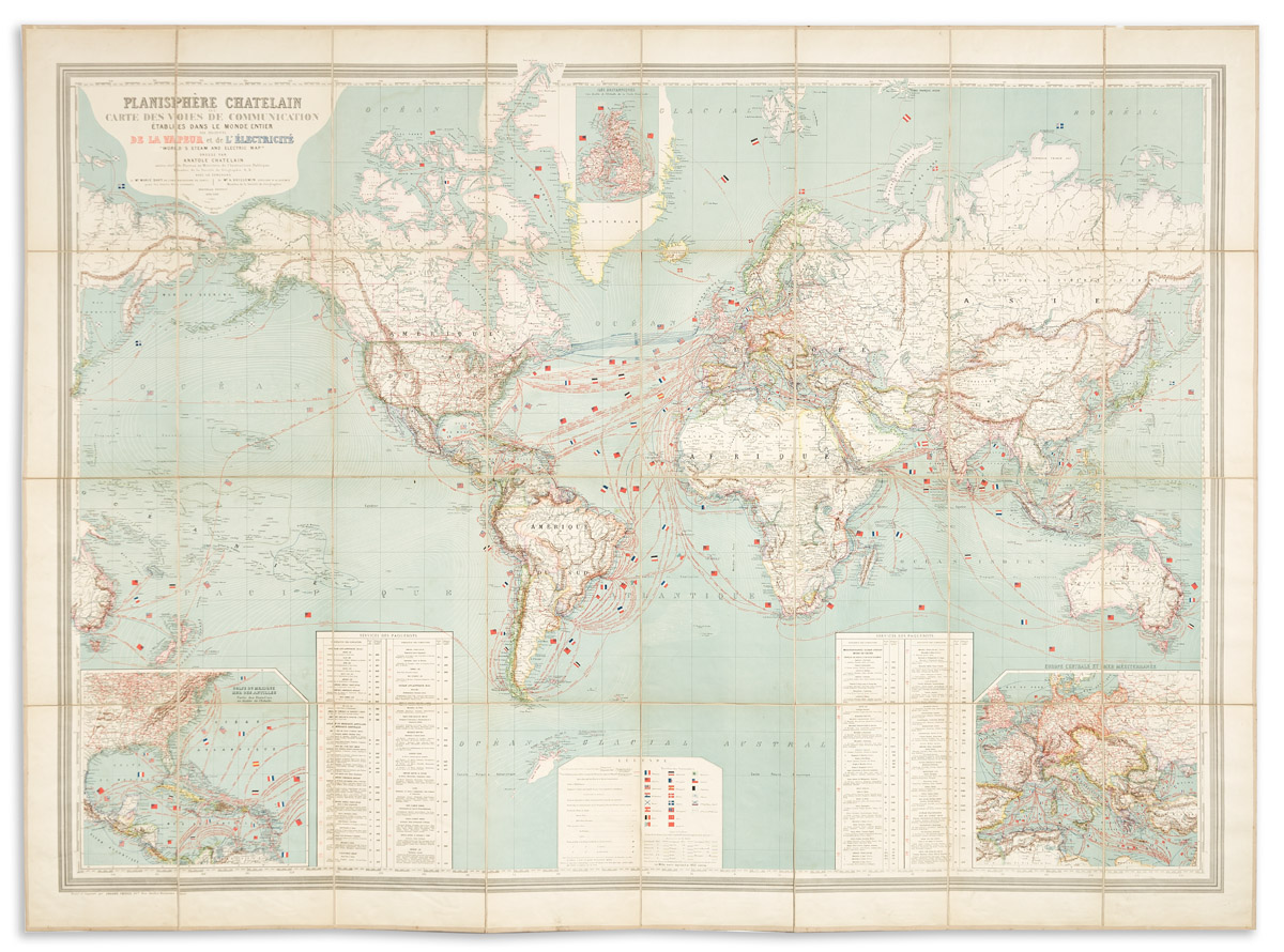 (WORLD -- COMMUNICATION AND COMMERCE.) Anatole Chatelain; and Marie Davy; and A. Vuillemin. Planisphere Chatelain